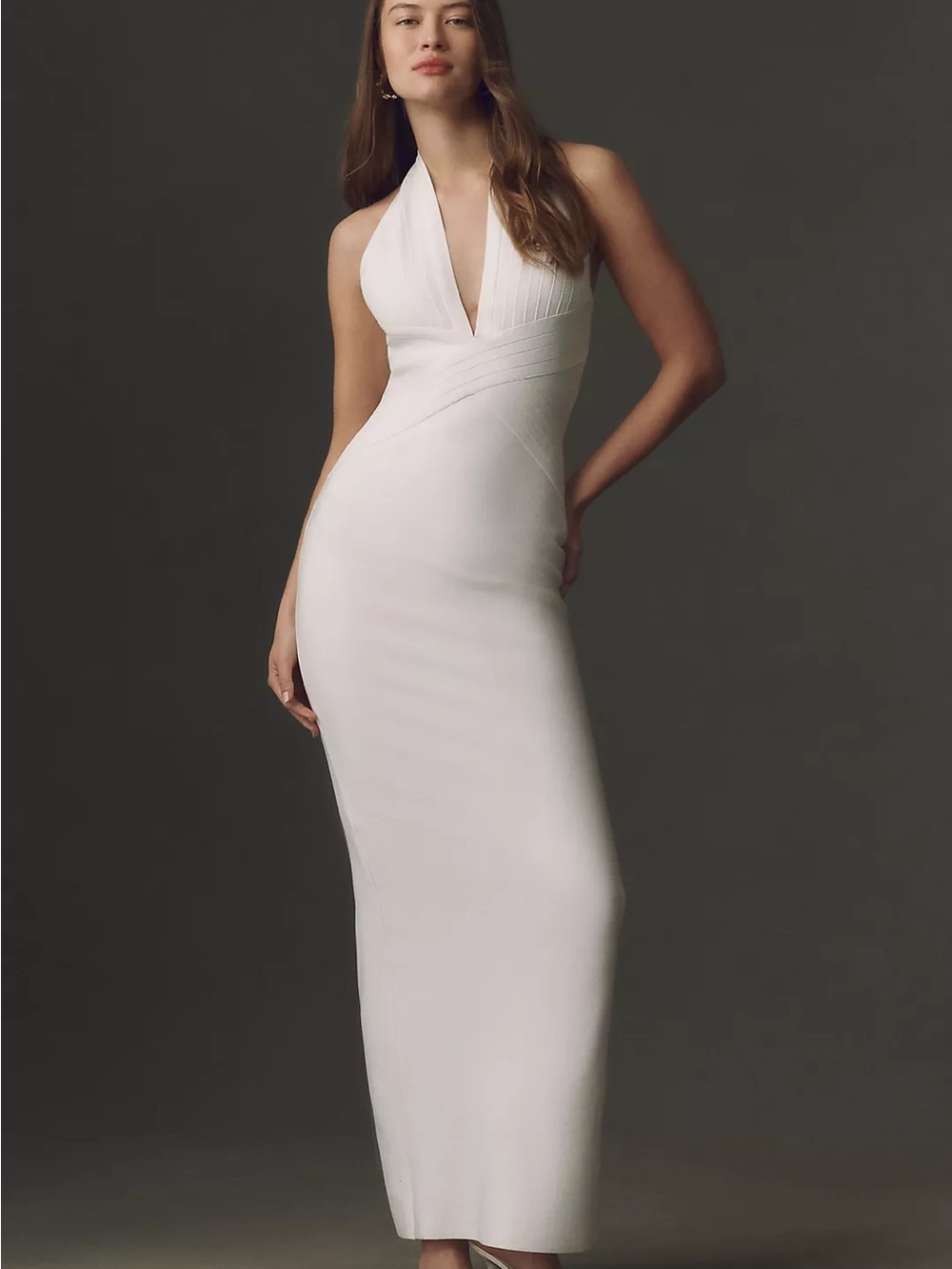 Elliatt Anthropologie Iris White Halter V-Neck Maxi Dress • msrp $298
